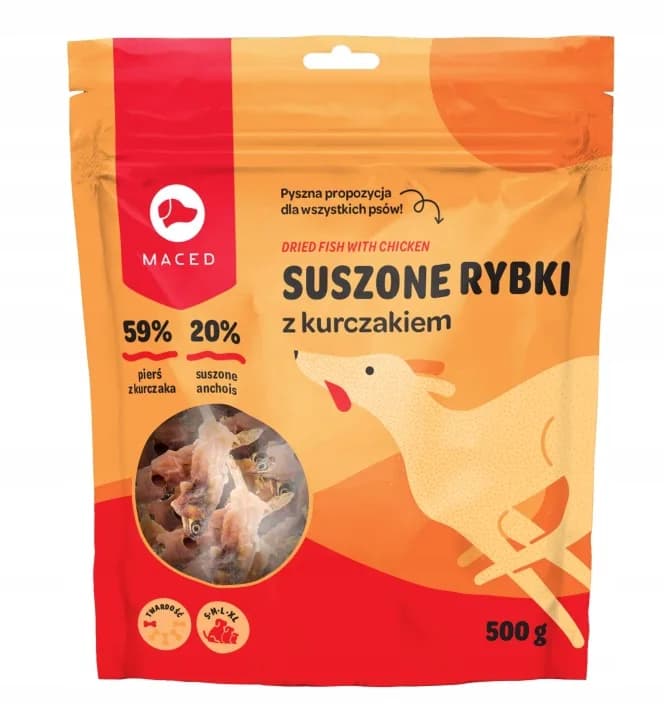 Przysmak dla Psa Smakołyki Maced Suszone Rybki z Kurczakiem Smakołyki 500 g