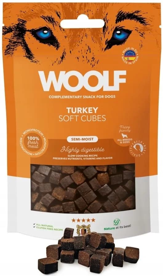 WOOLF SOFT CUBES TURKEY MONOPROTEIN Przysmak treningowy dla Psa kostki 100 g