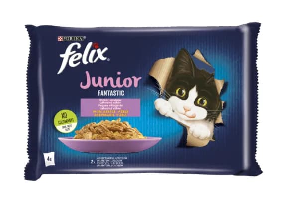 FELIX FANTASTIC Junior Saszetki dla kota Kurczak Łosoś 4 × 85 g