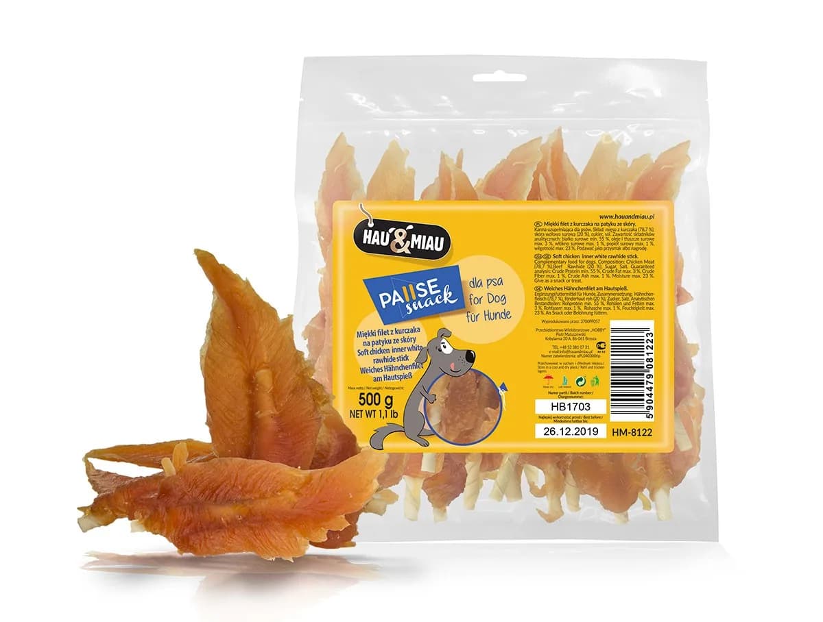 Hau&Miau Pausesnack przysmak dla psa filet z kurczaka na patyku 500 g